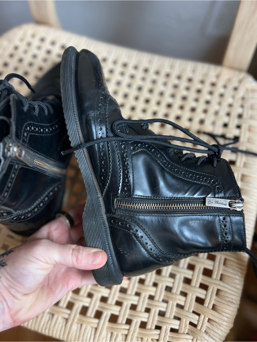 Dr. Martens Black Brogue Wingtip Ankle Boots Side Zip US 7 EU 38 - Picture 7 of 11